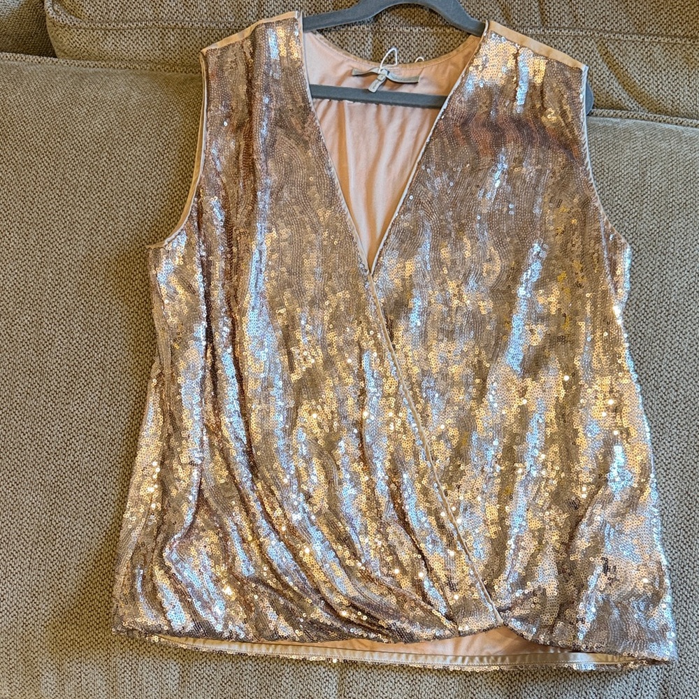 Halston Heritage Gold Sequin Wrap-Front Tank